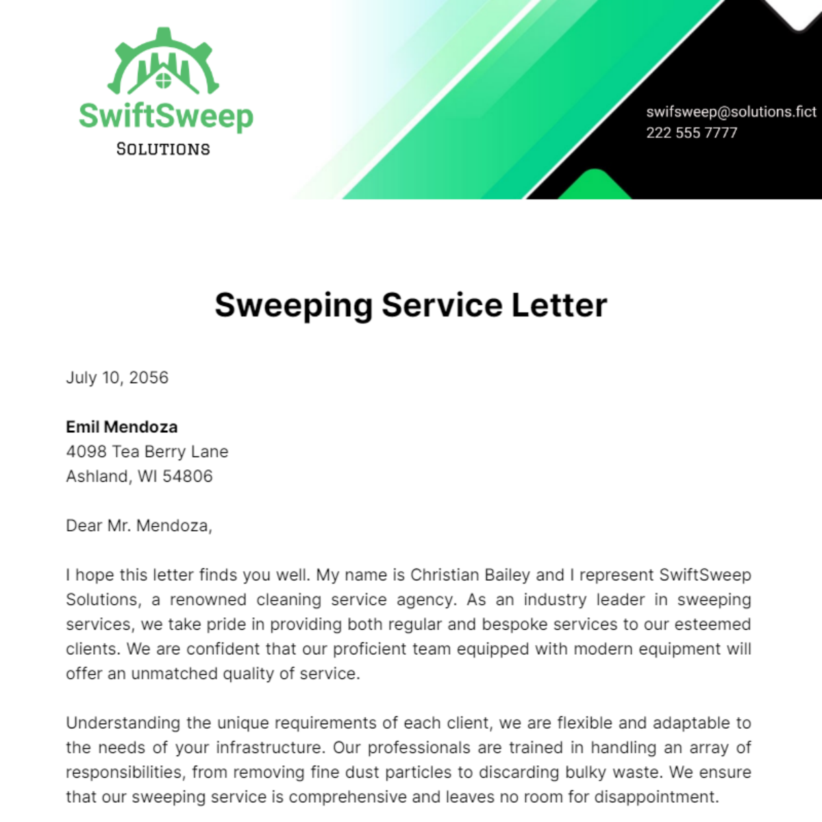 Sweeping Service Letter Template