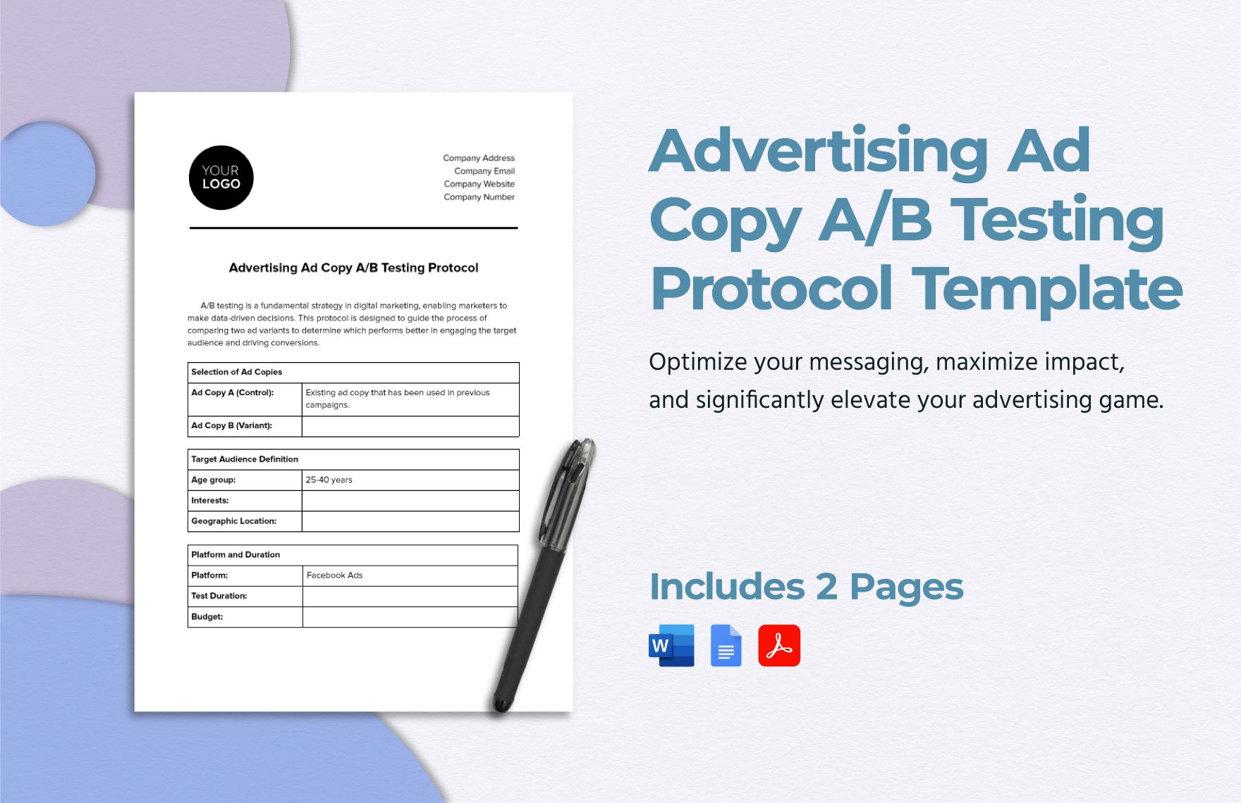 Advertising Ad Copy A/B Testing Protocol Template in Word, Google Docs, PDF
