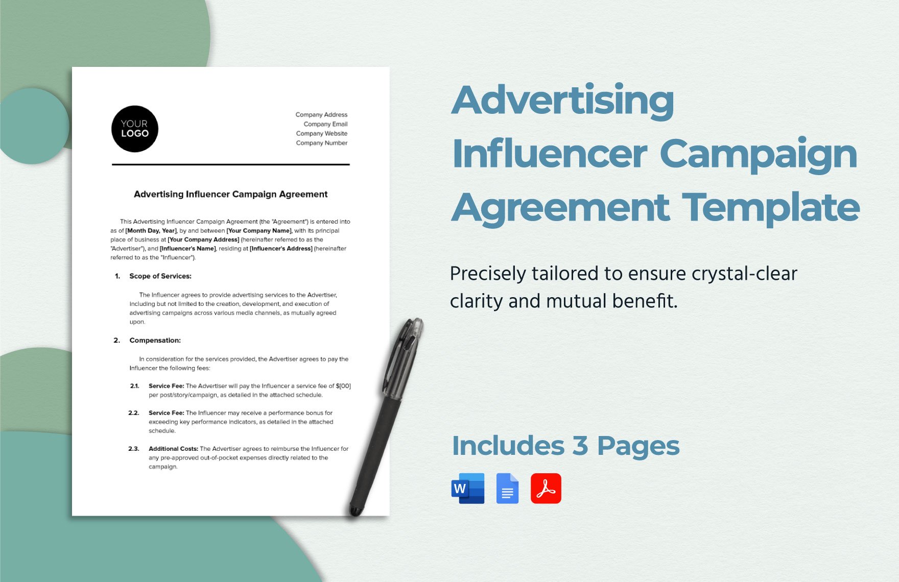 Advertising Influencer Campaign Agreement Template in Word, Google Docs, PDF