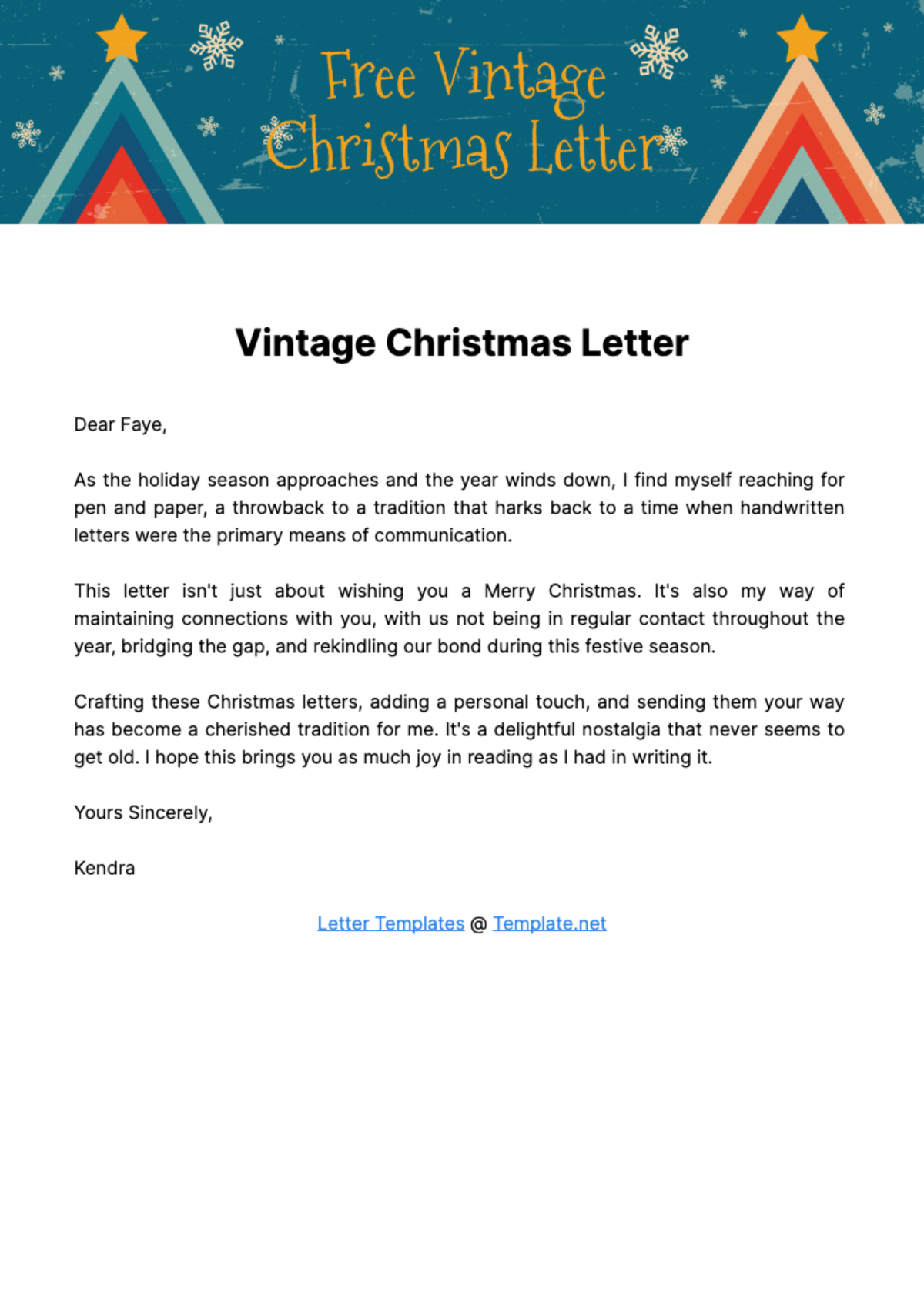 Free Vintage Christmas Letter Template