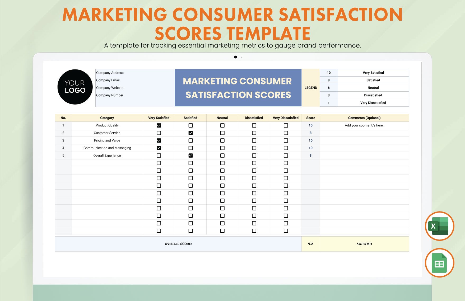 Marketing Consumer Satisfaction Scores Template