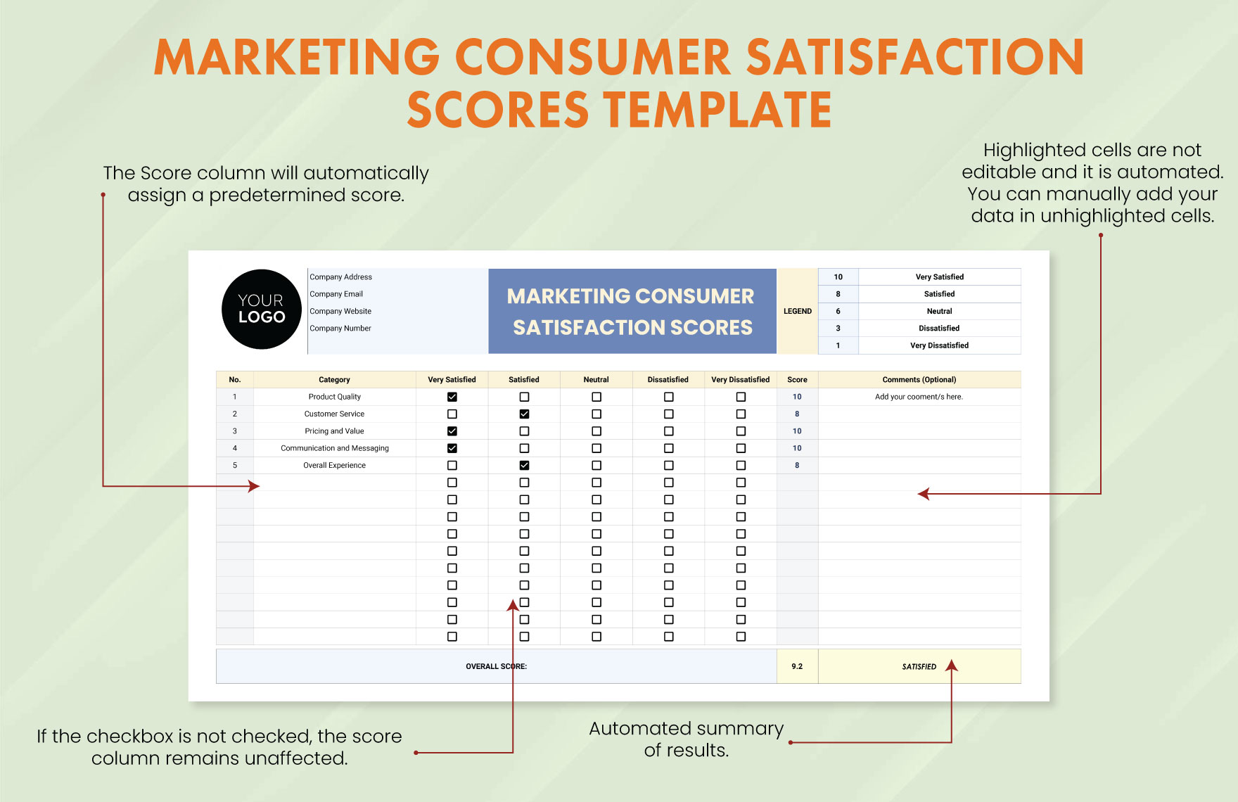 Marketing Consumer Satisfaction Scores Template