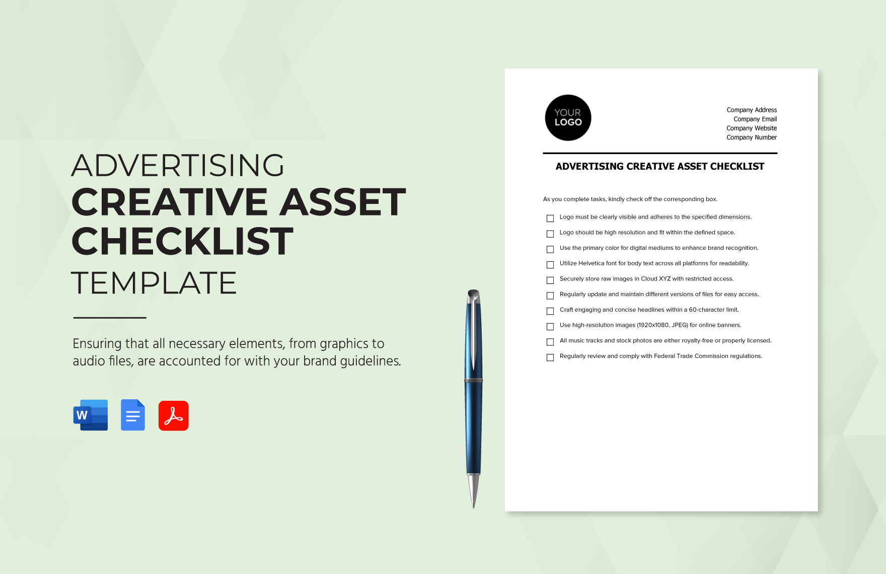 Advertising Creative Asset Checklist Template in Word, Google Docs, PDF