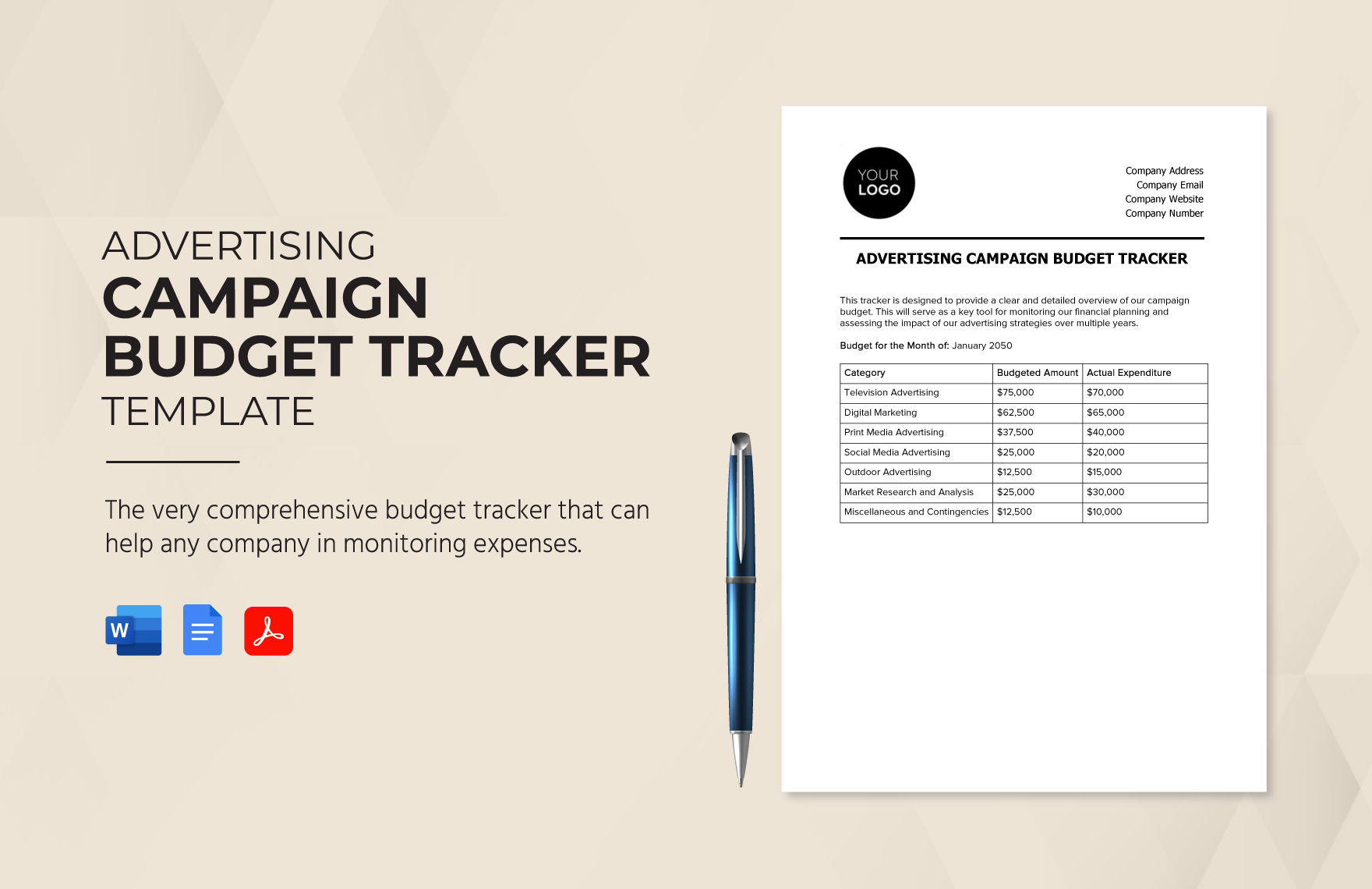 Advertising Campaign Budget Tracker Template