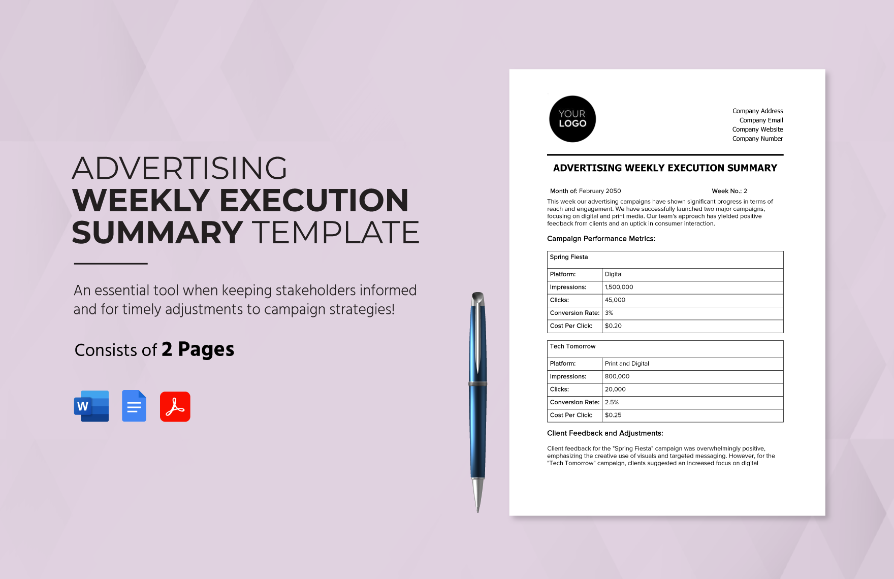 Advertising Weekly Execution Summary Template