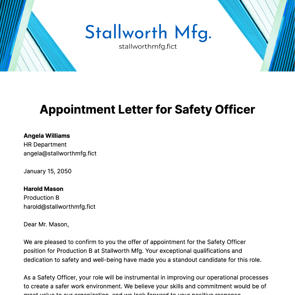 Free Appointment Letter for Safety Officer Template