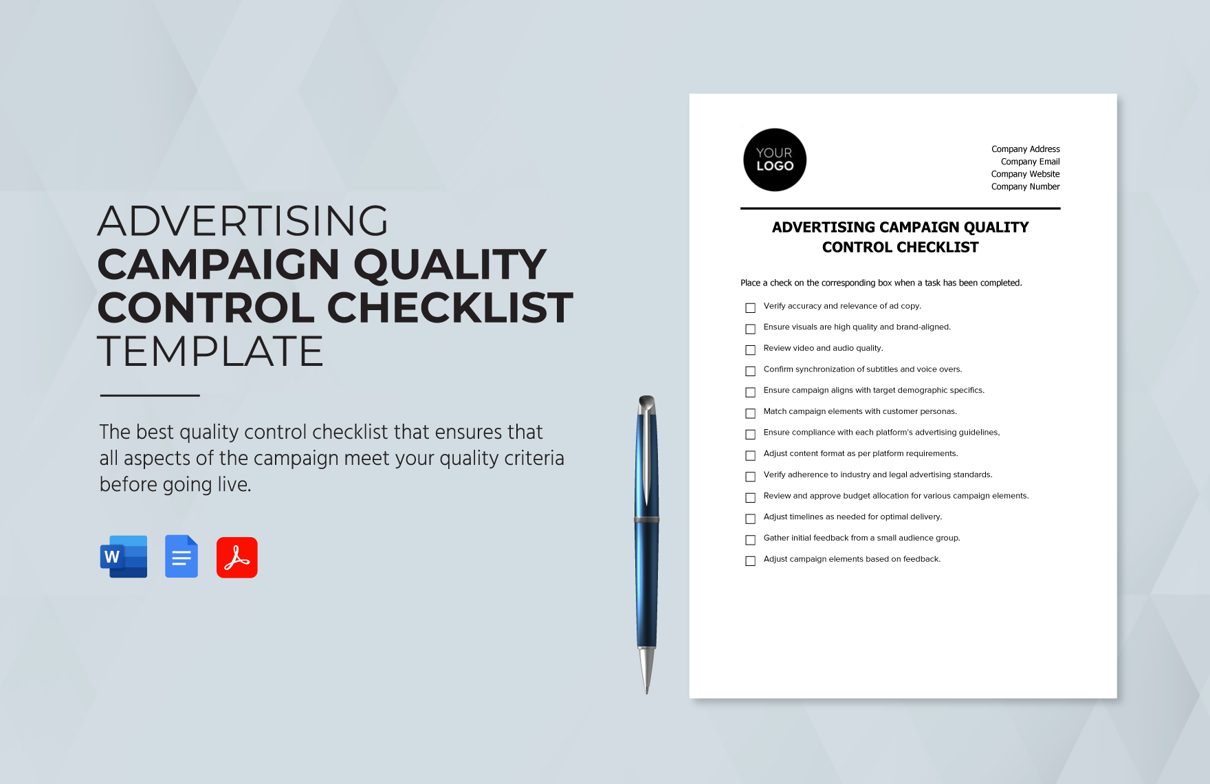 Advertising Campaign Quality Control Checklist Template in Word, Google Docs, PDF