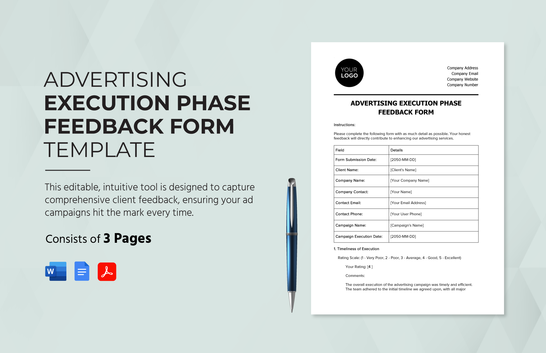 Advertising Execution Phase Feedback Form Template in Word, Google Docs, PDF