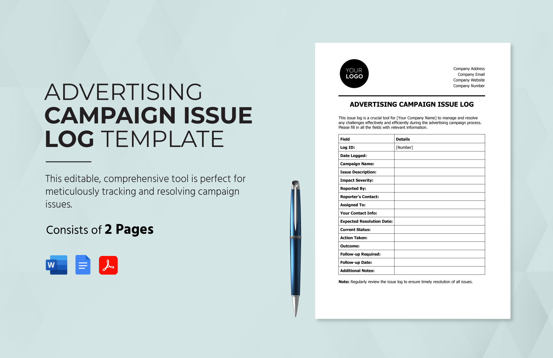 Advertising Campaign Issue Log Template