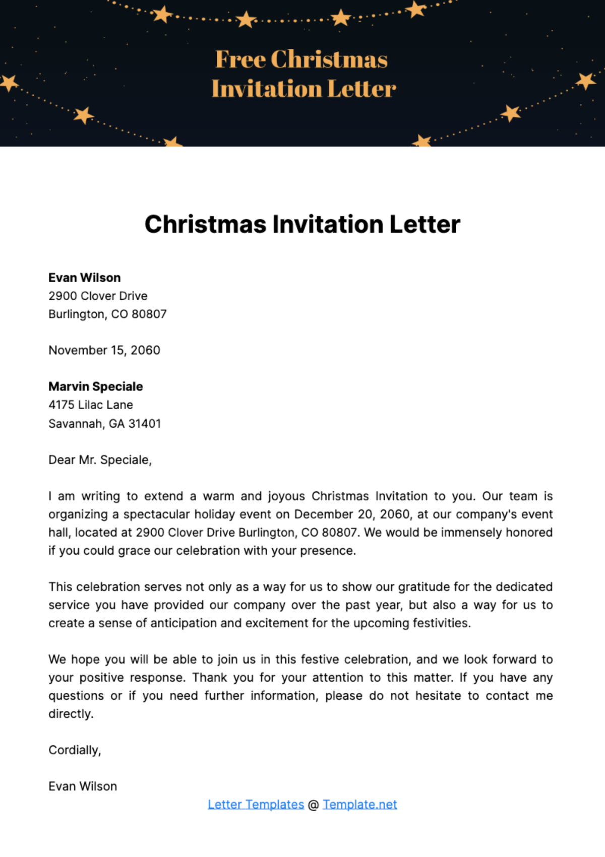 Christmas Invitation Letter Template