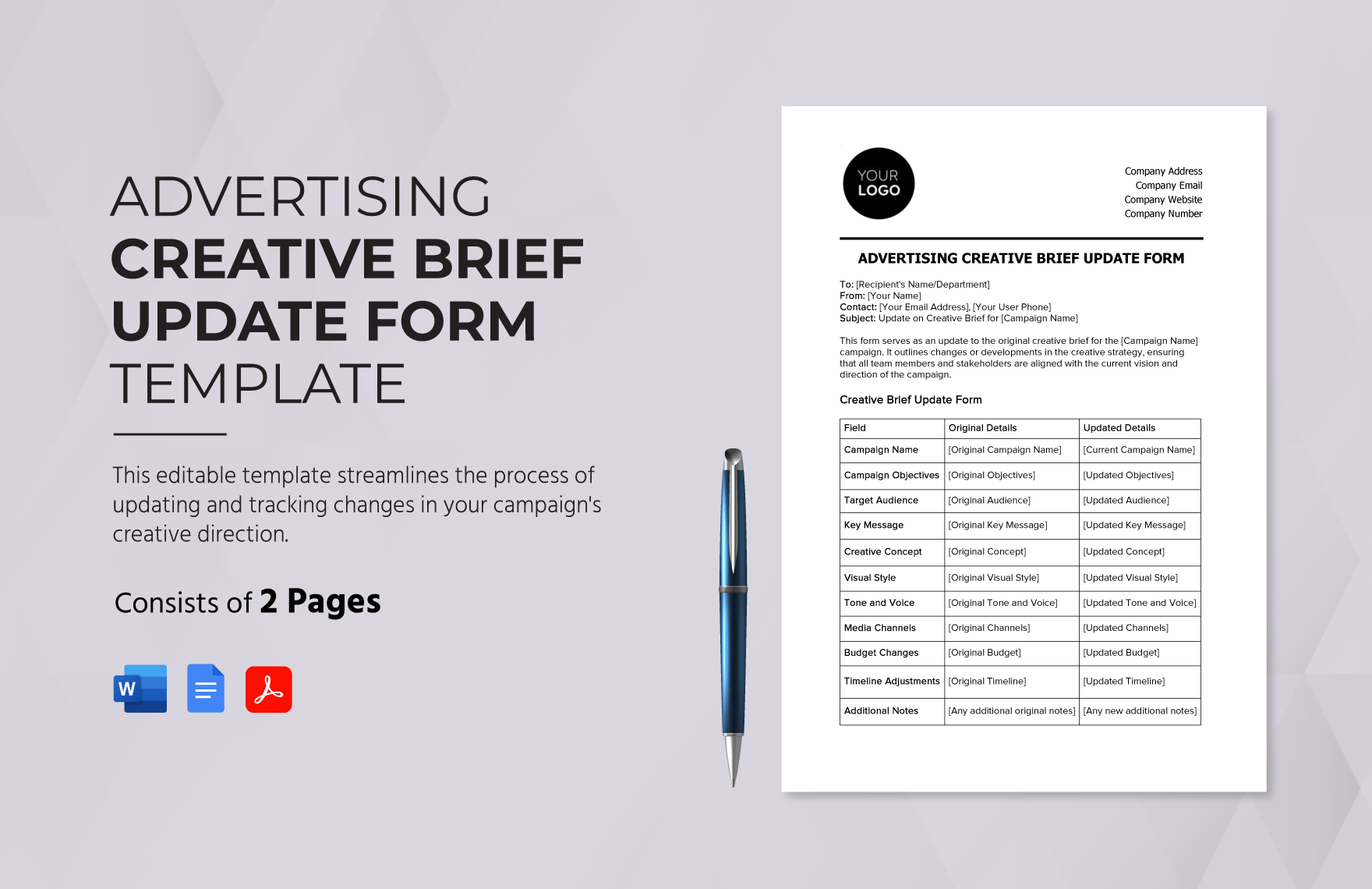 Advertising Creative Brief Update Form Template in Word, Google Docs, PDF