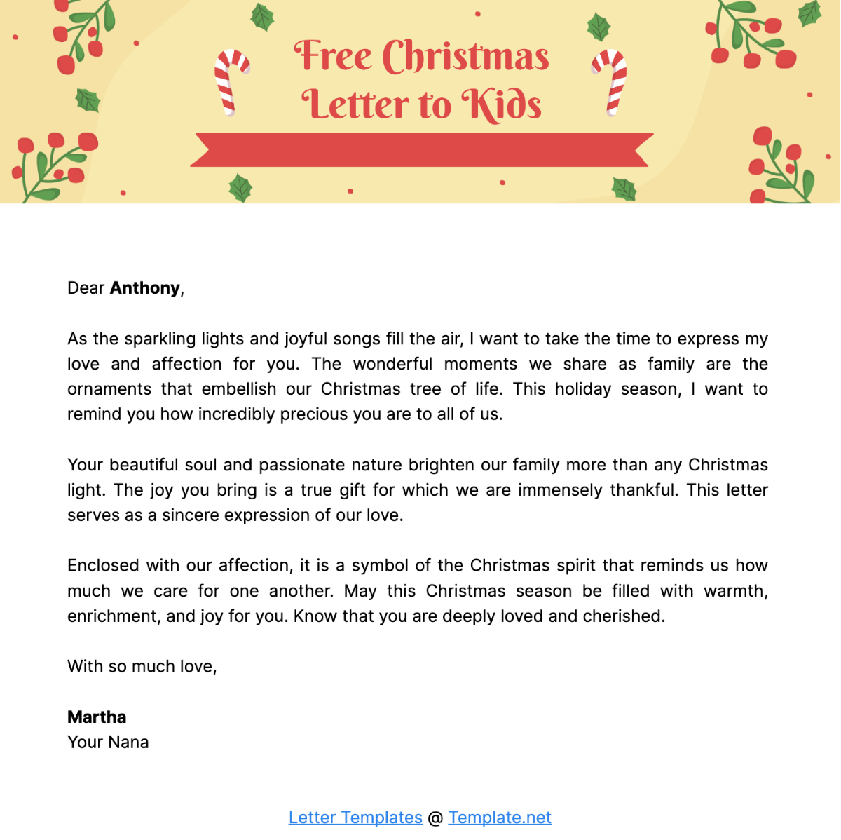Christmas Letter to Kids Template
