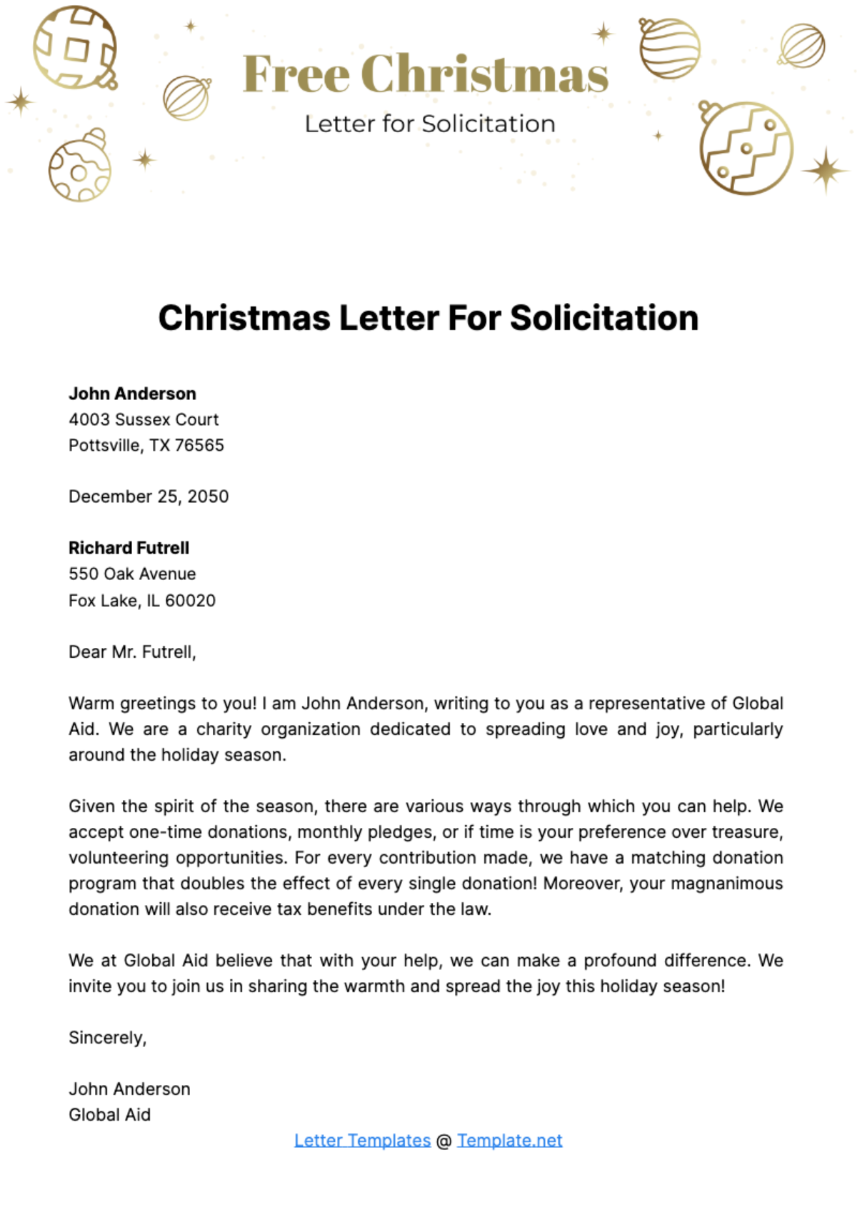 Free Christmas Letter for Solicitation Template