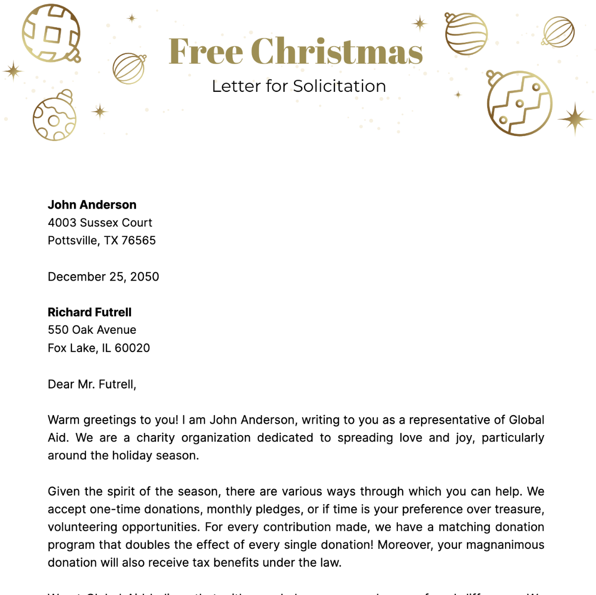 Christmas Letter for Solicitation Template
