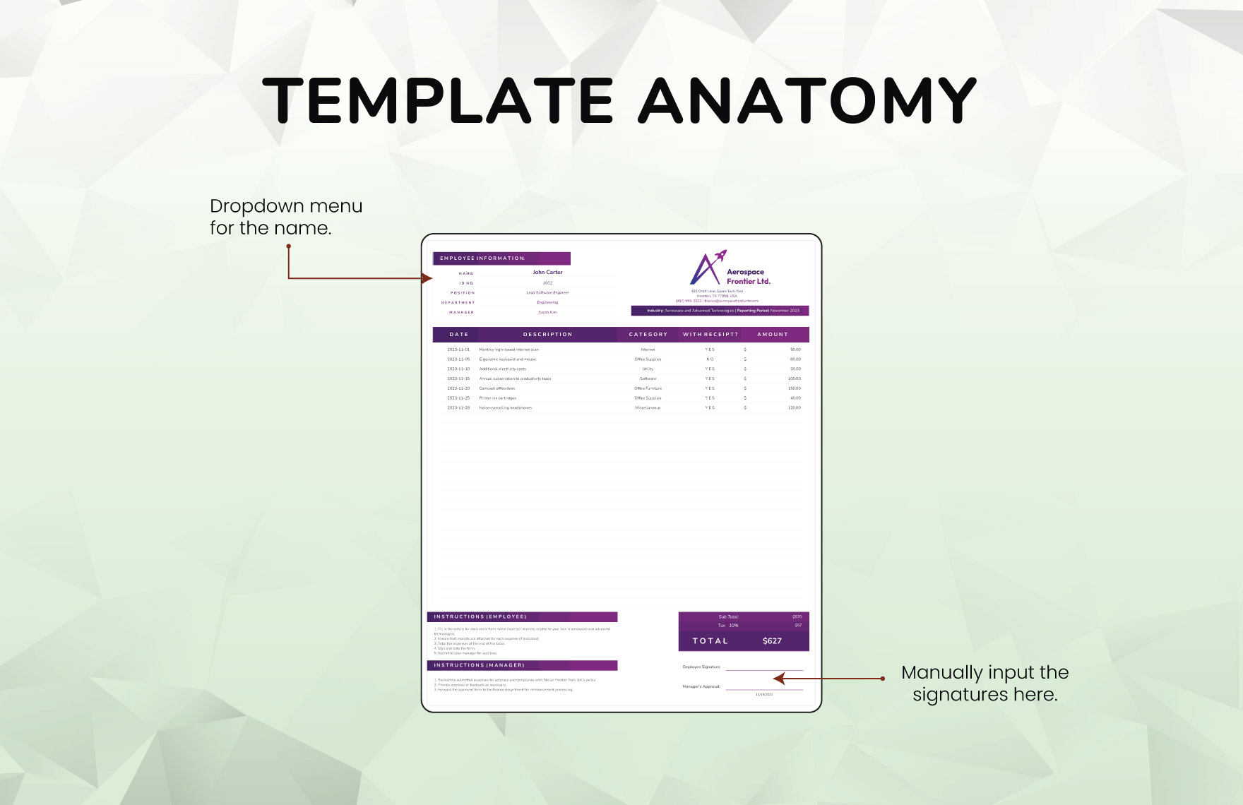 Expenses Work from Home Template