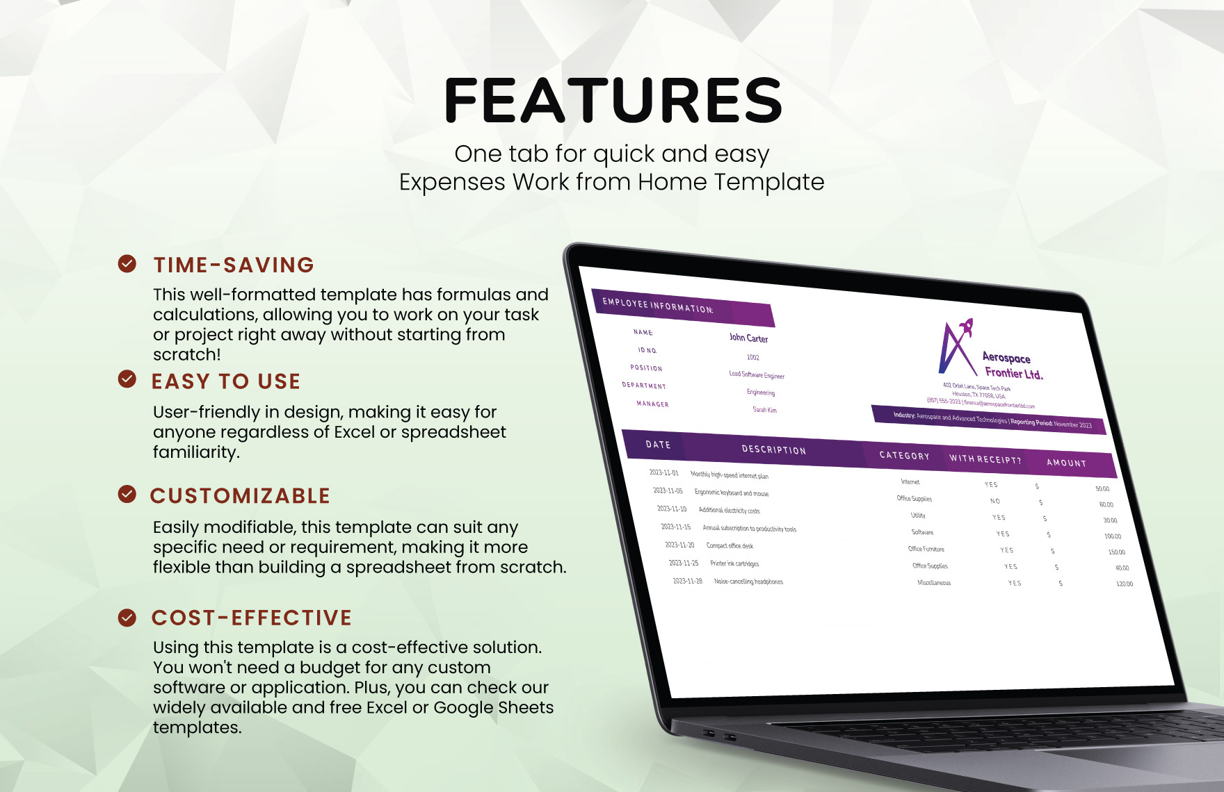 Expenses Work from Home Template