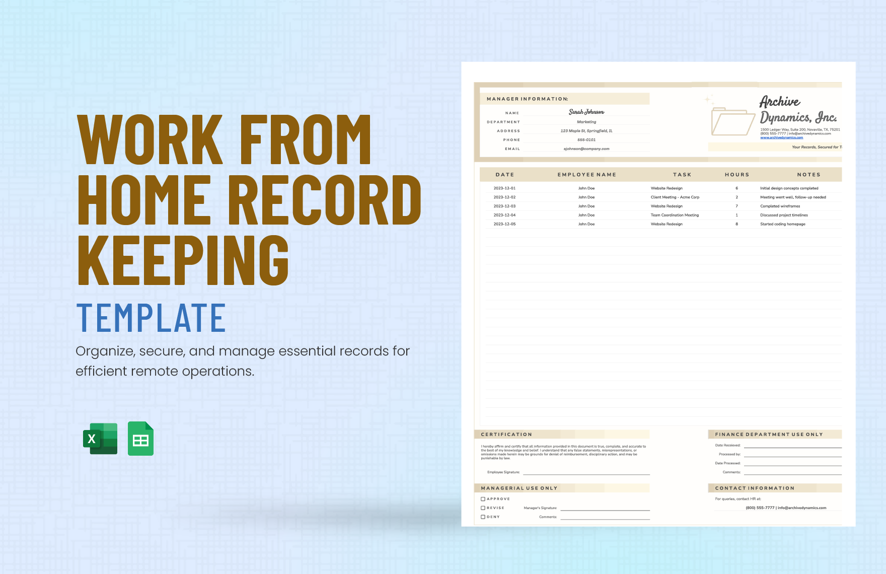 Work from Home Record Keeping Template