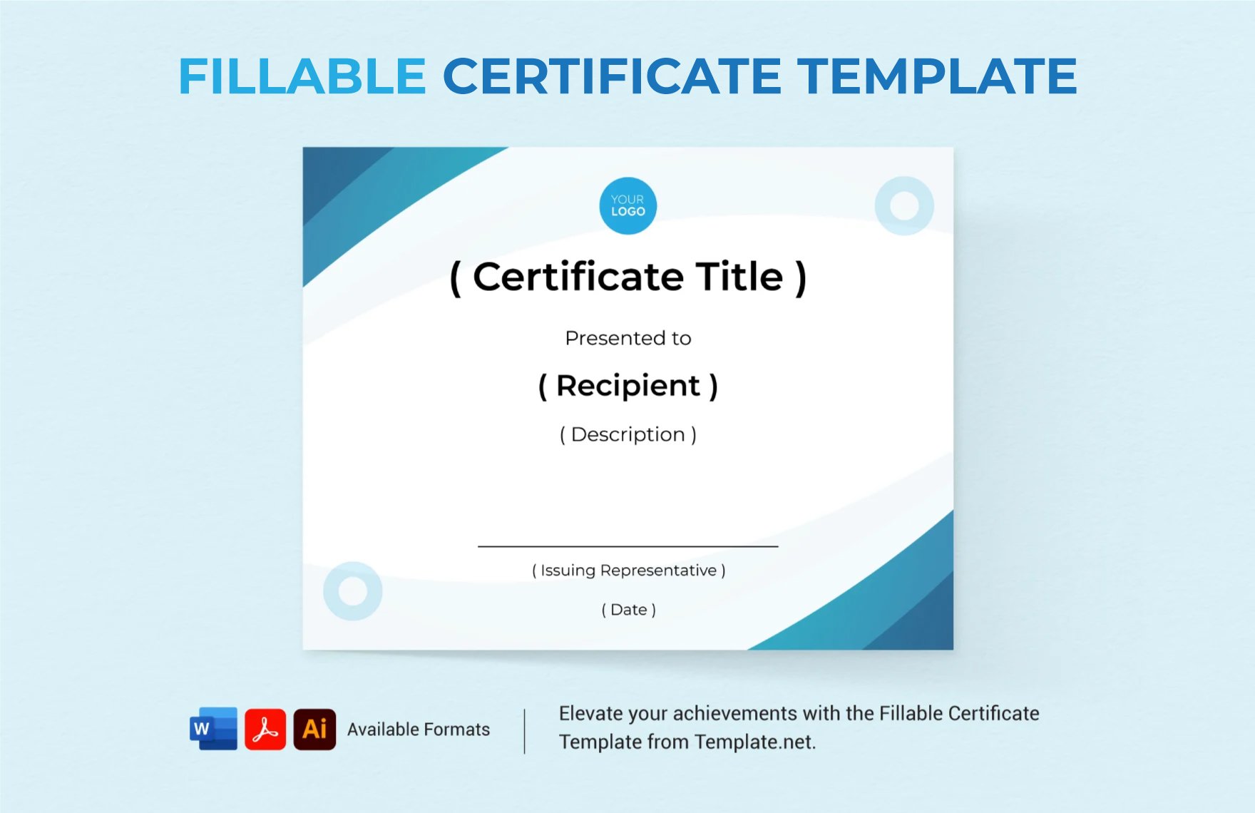 Free Fillable Certificate Template in Word, Google Docs, PDF, Illustrator