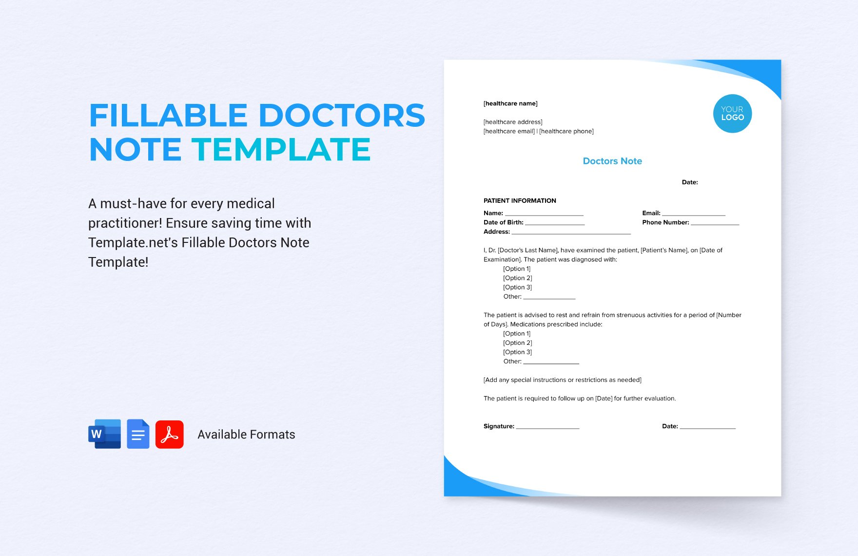 Fillable Doctors Note Template