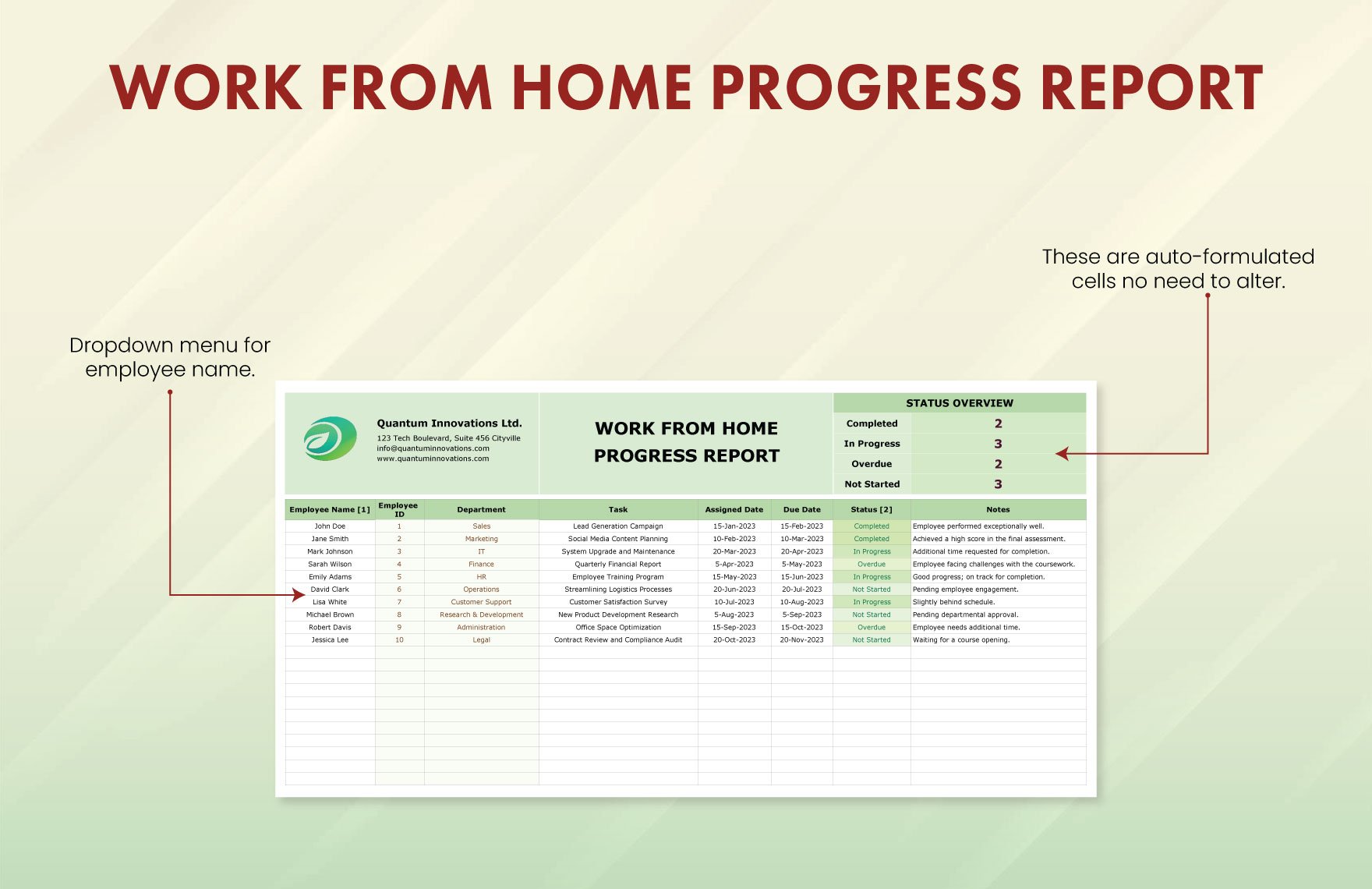 Work from Home Progress Report Template