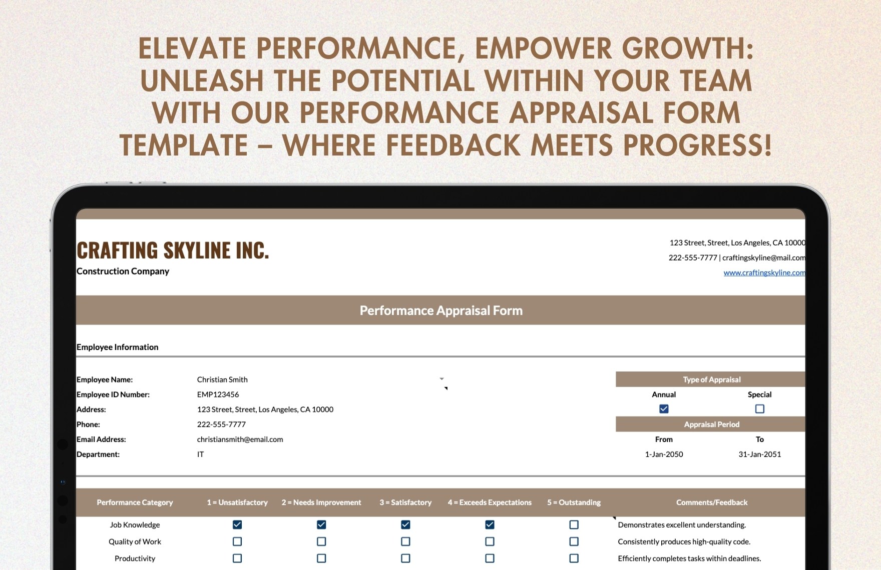Performance Appraisal Form Template