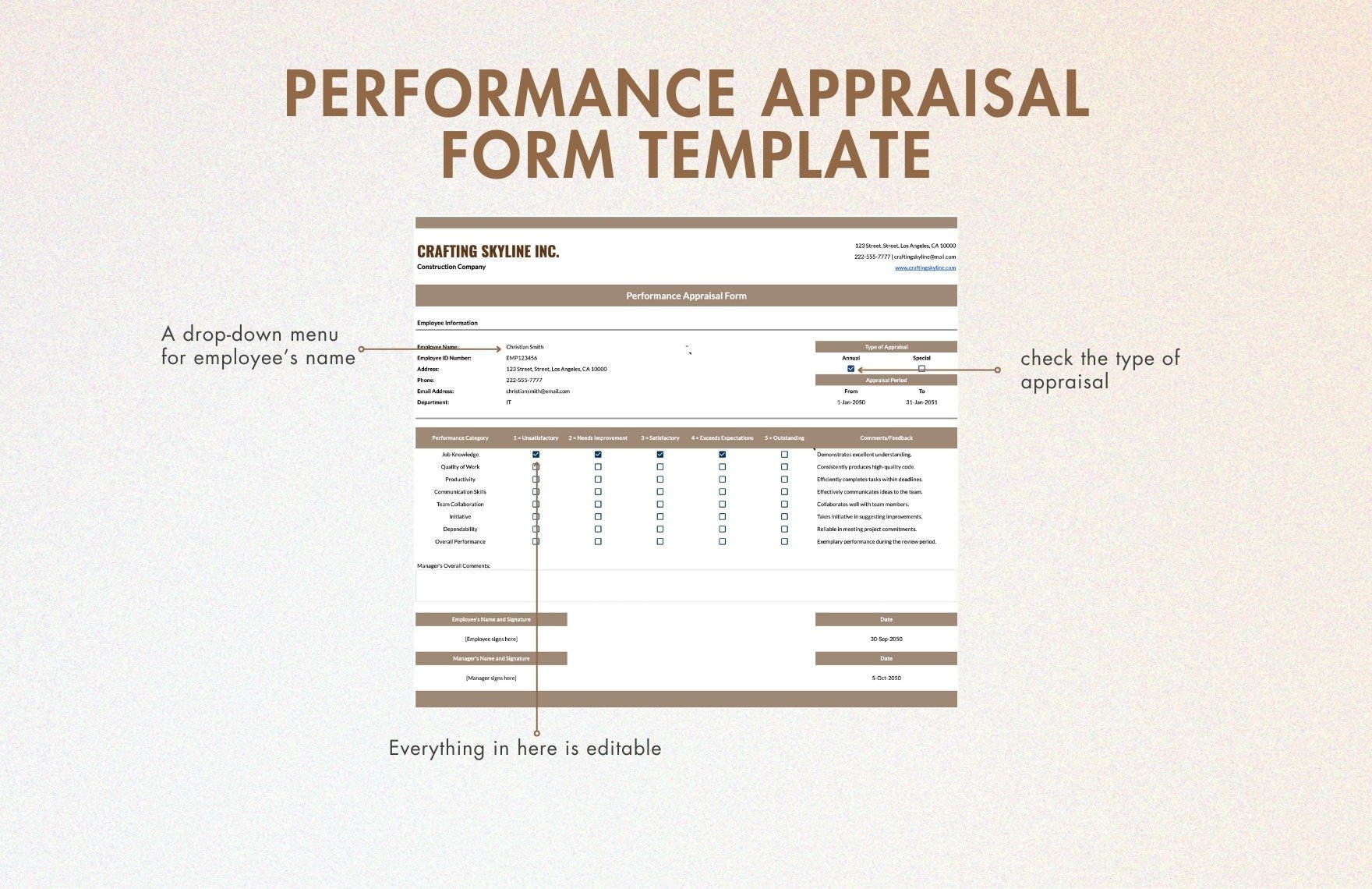 Performance Appraisal Form Template