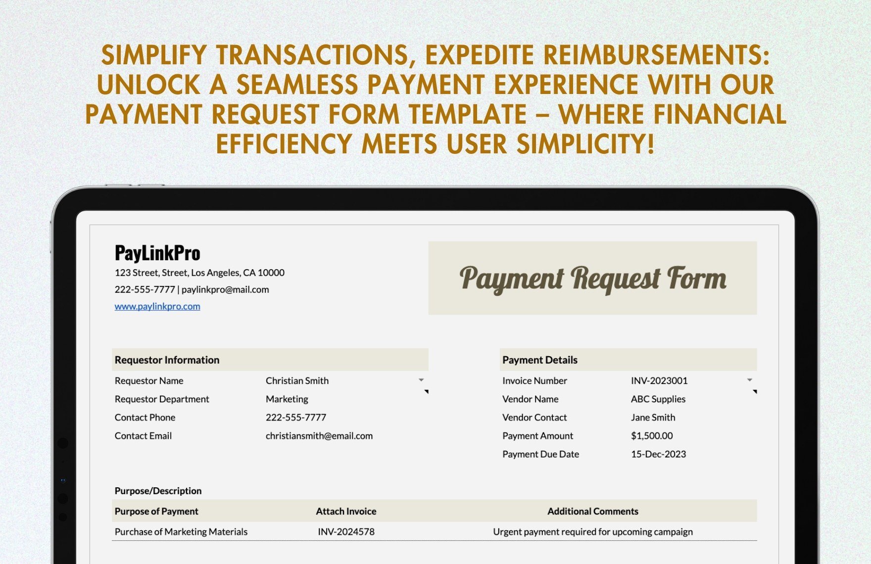 Payment Request Form Template