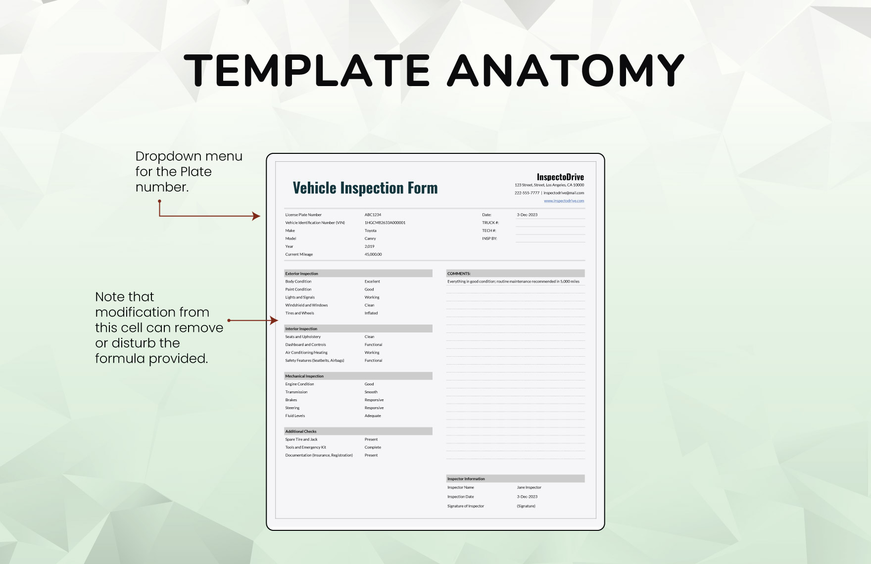 Vehicle Inspection Form Template