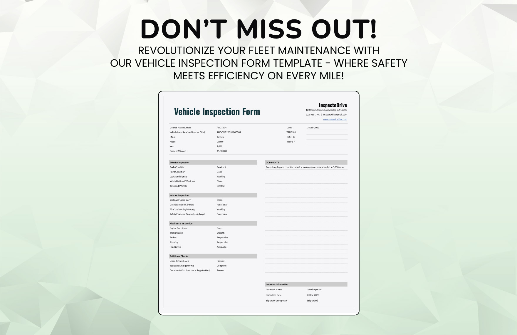 Vehicle Inspection Form Template