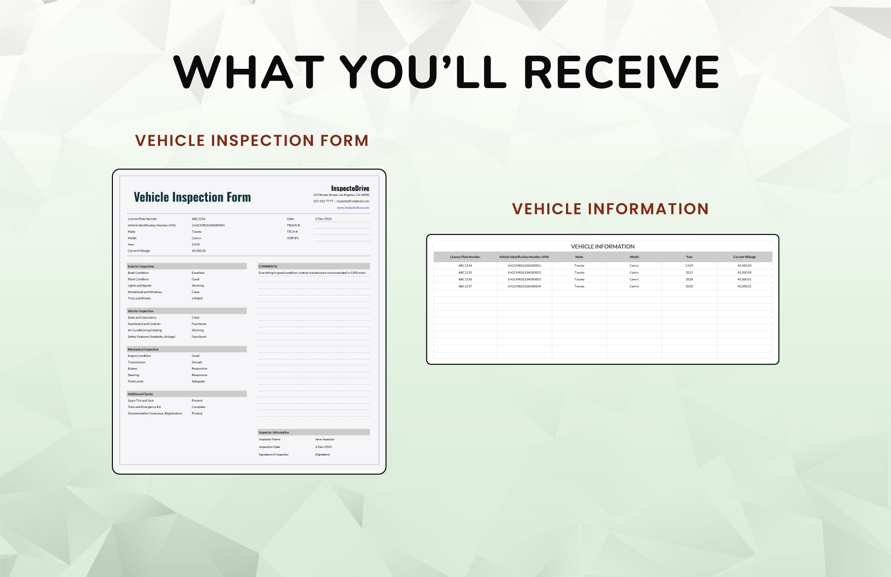 Vehicle Inspection Form Template