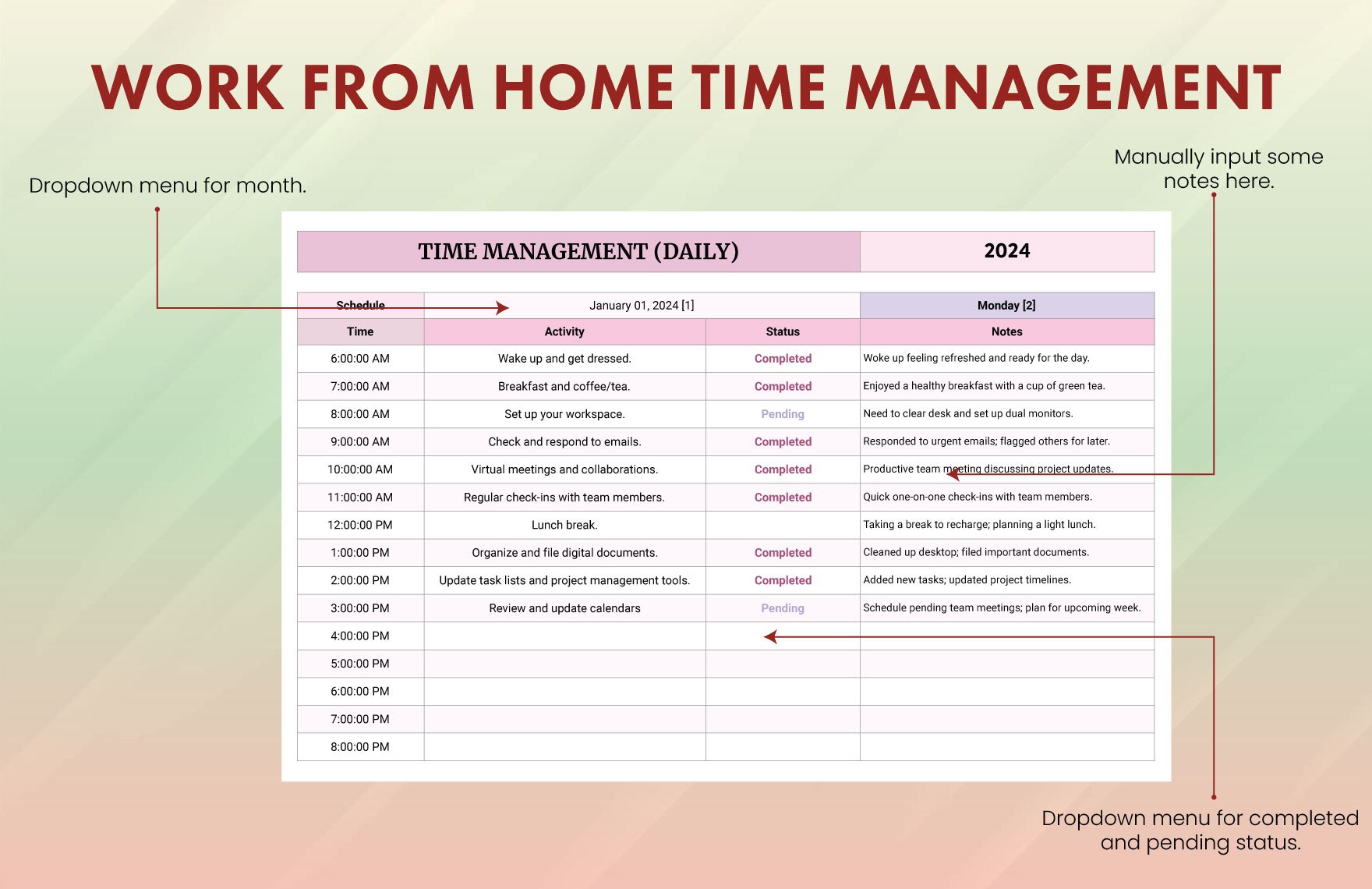 Work from Home Time Management Template