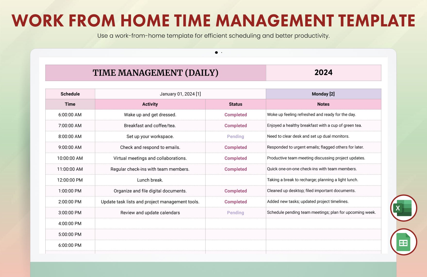 Work from Home Time Management Template