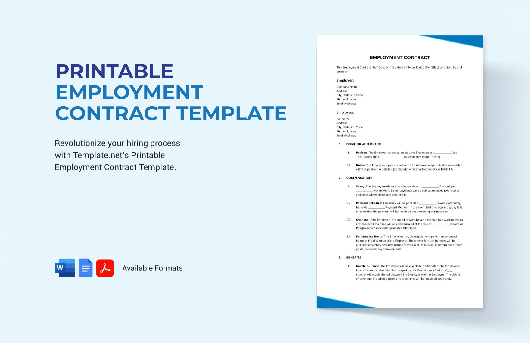 Free Printable Employment Contract Template in Word, Google Docs, PDF