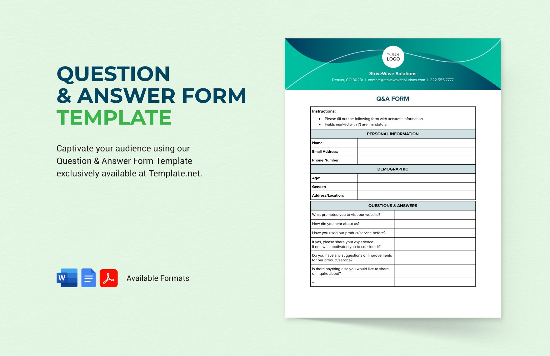 Question & Answer Form Template