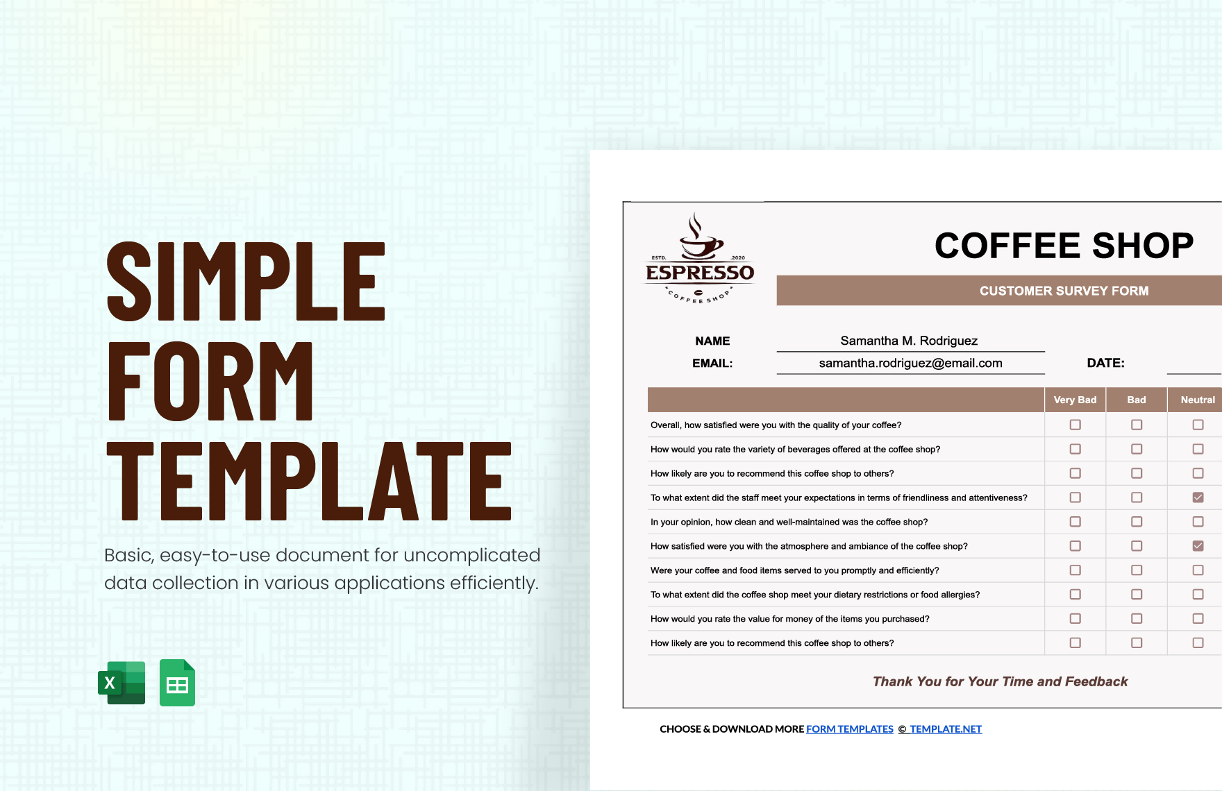Free Simple Form Template in Excel, Google Sheets