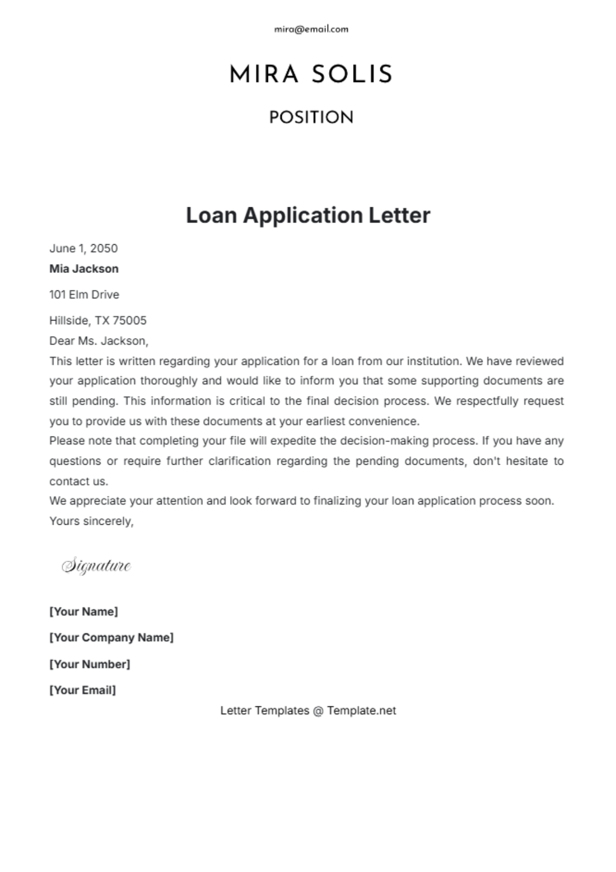 Loan Application Letter Template