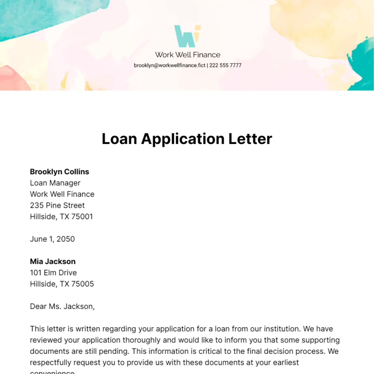 Loan Application Letter Template