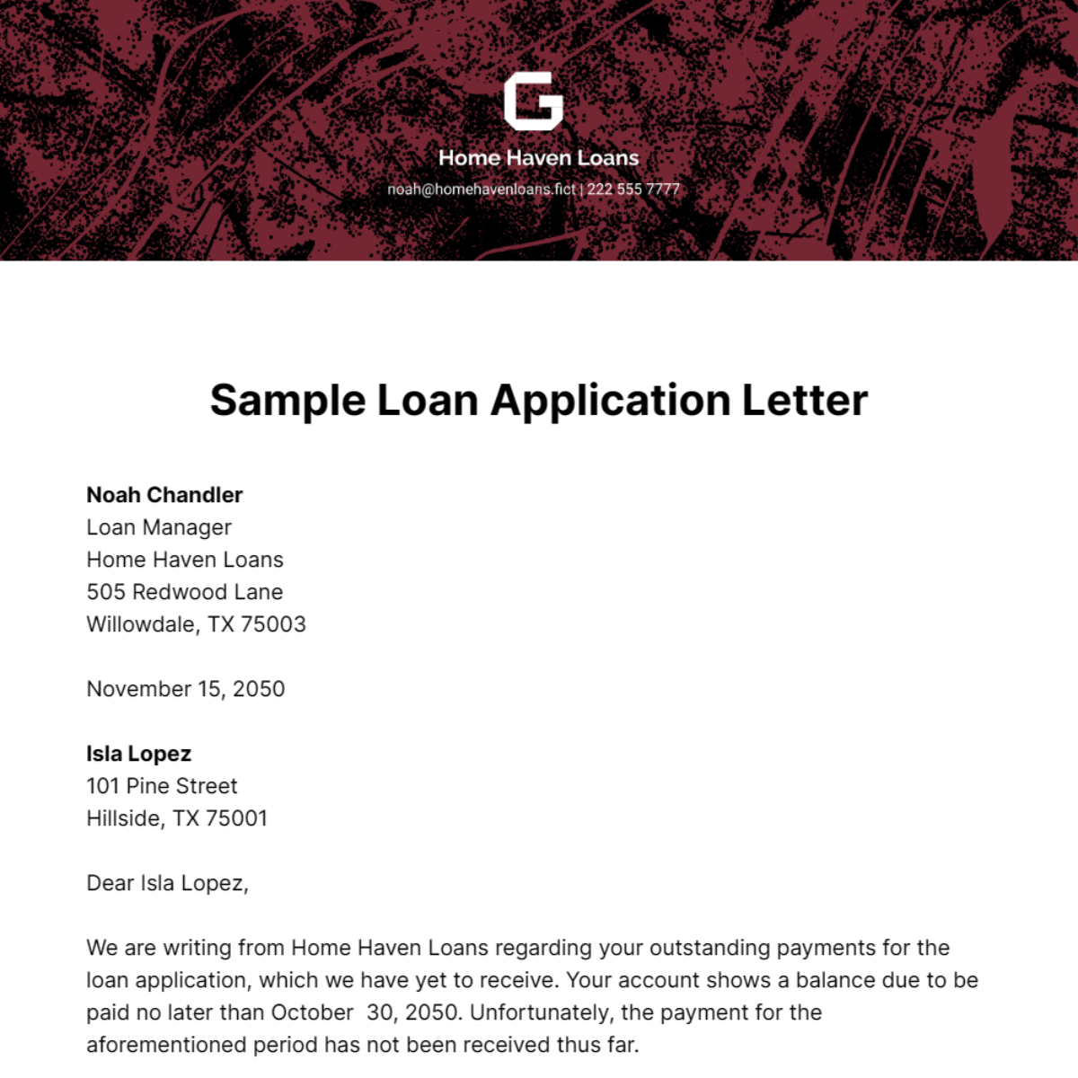 Sample Loan Application Letter Template