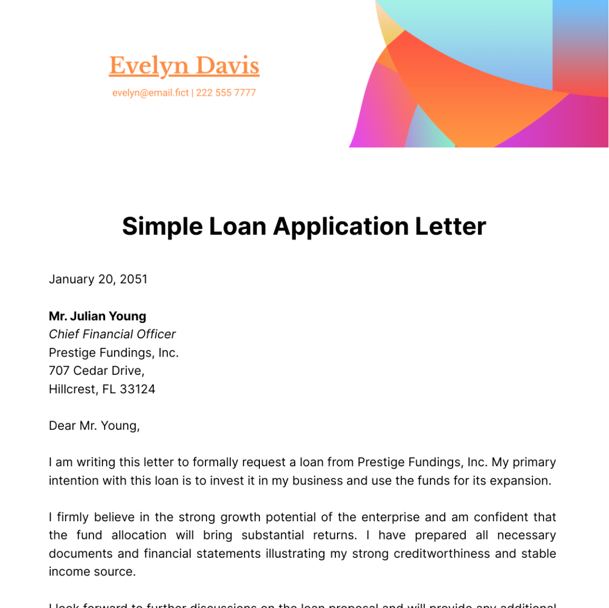 Simple Loan Application Letter Template