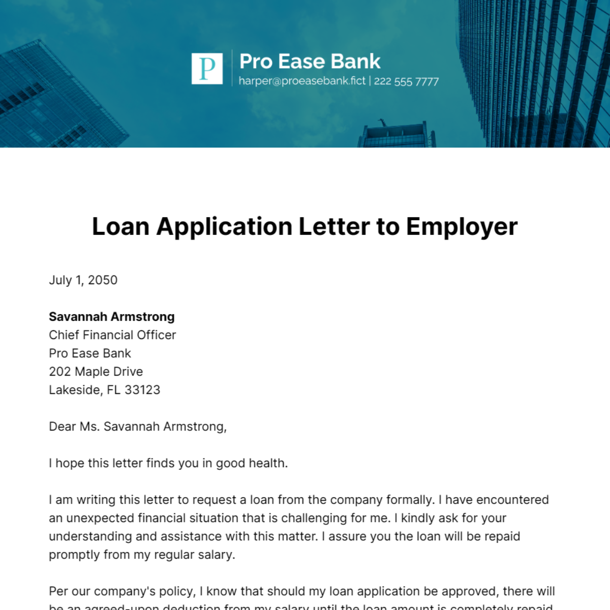 Loan Application Letter to Employer Template