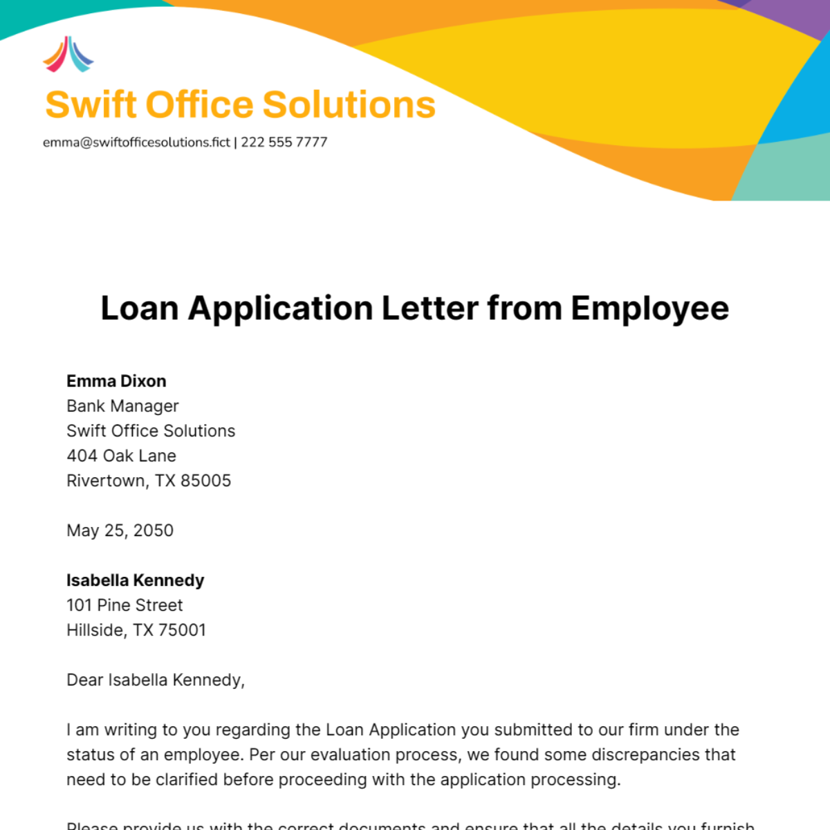 Loan Application Letter from Employee Template