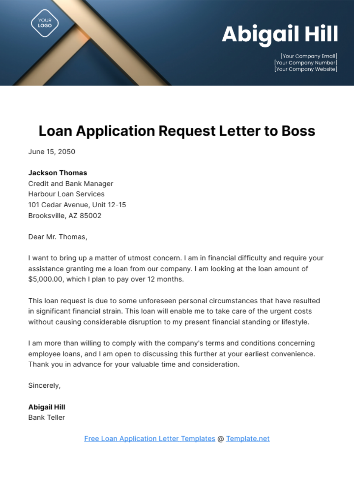 Loan Application Request Letter to Boss Template
