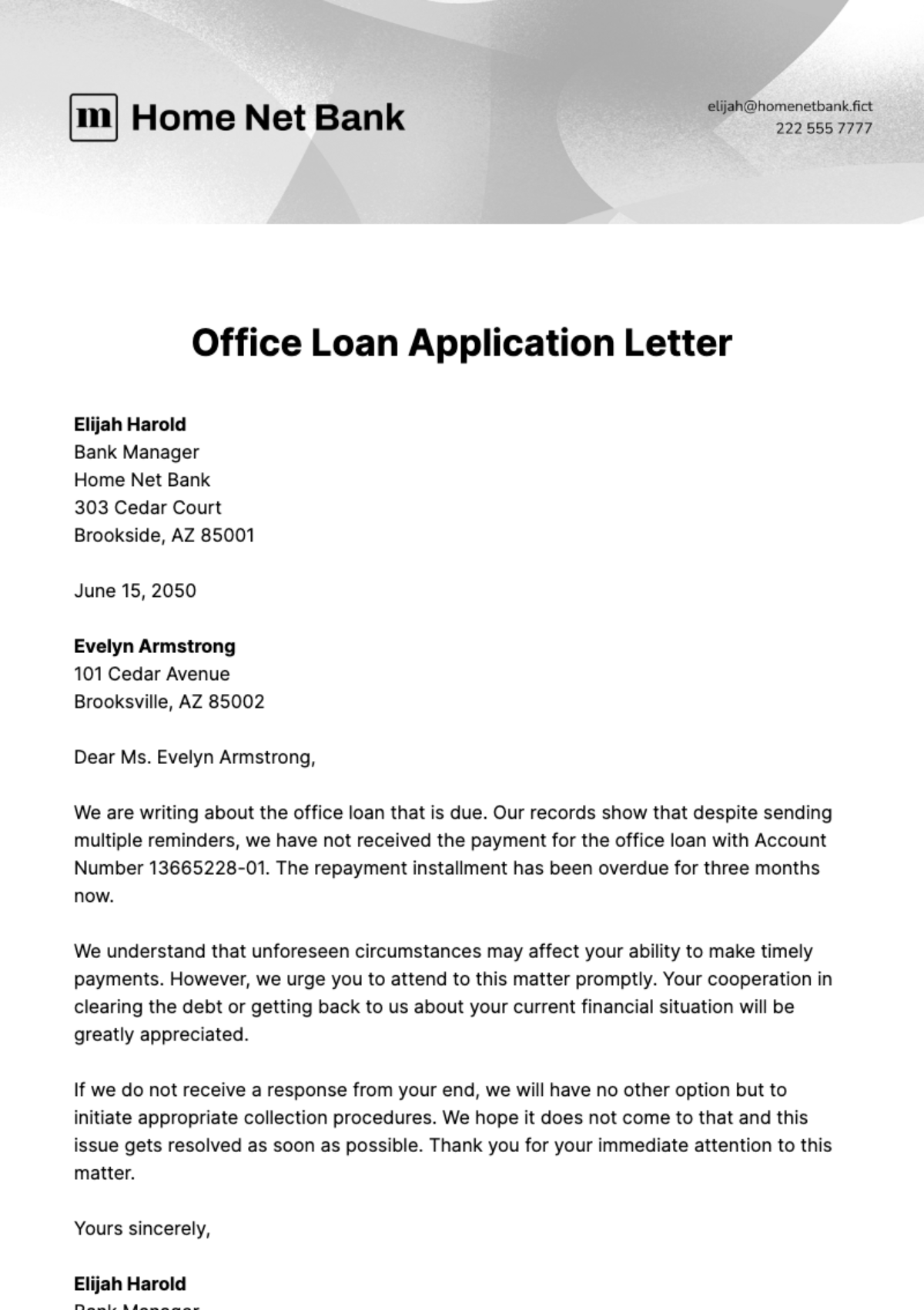 Office Loan Application Letter Template