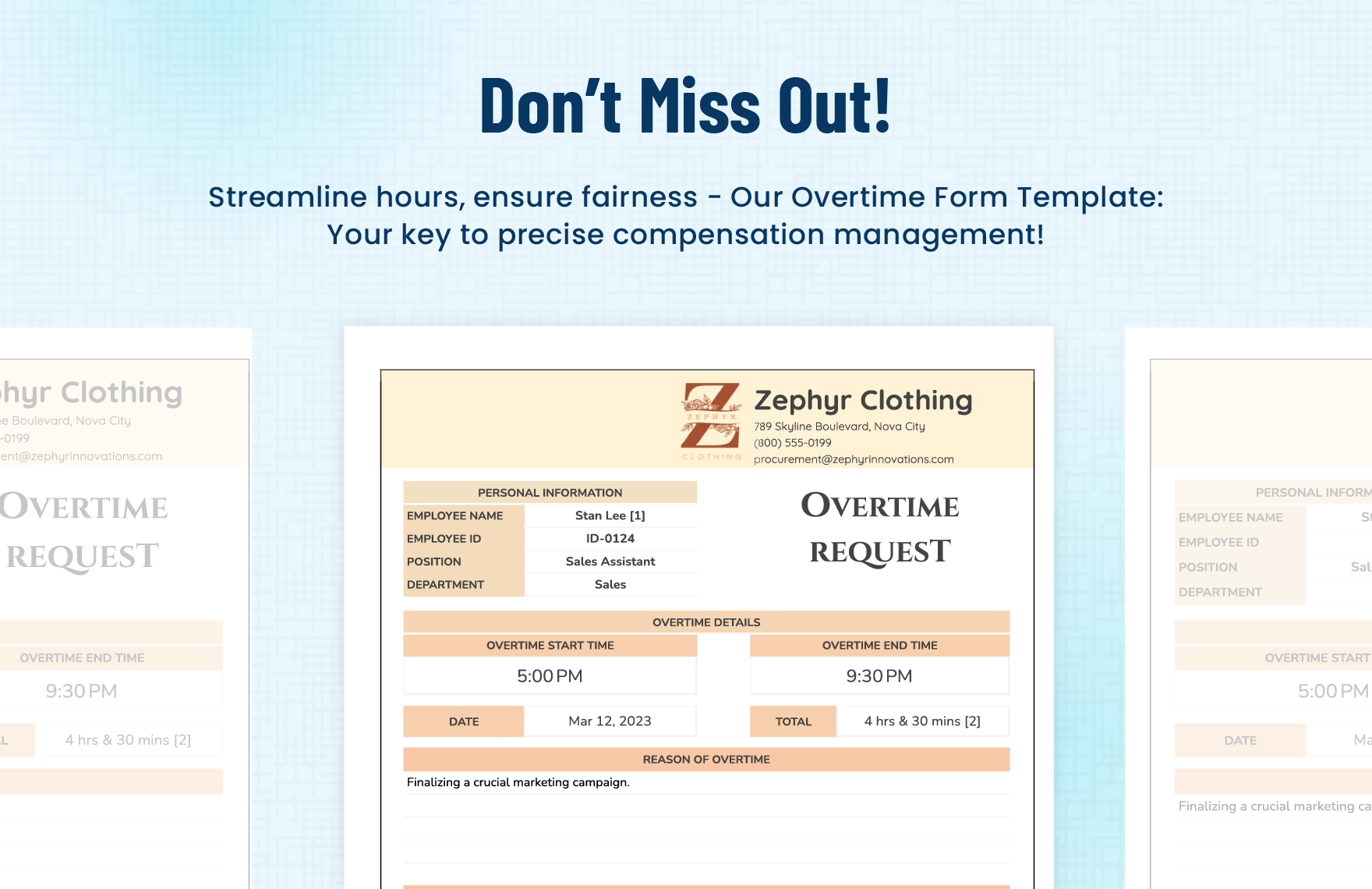 Overtime Form Template