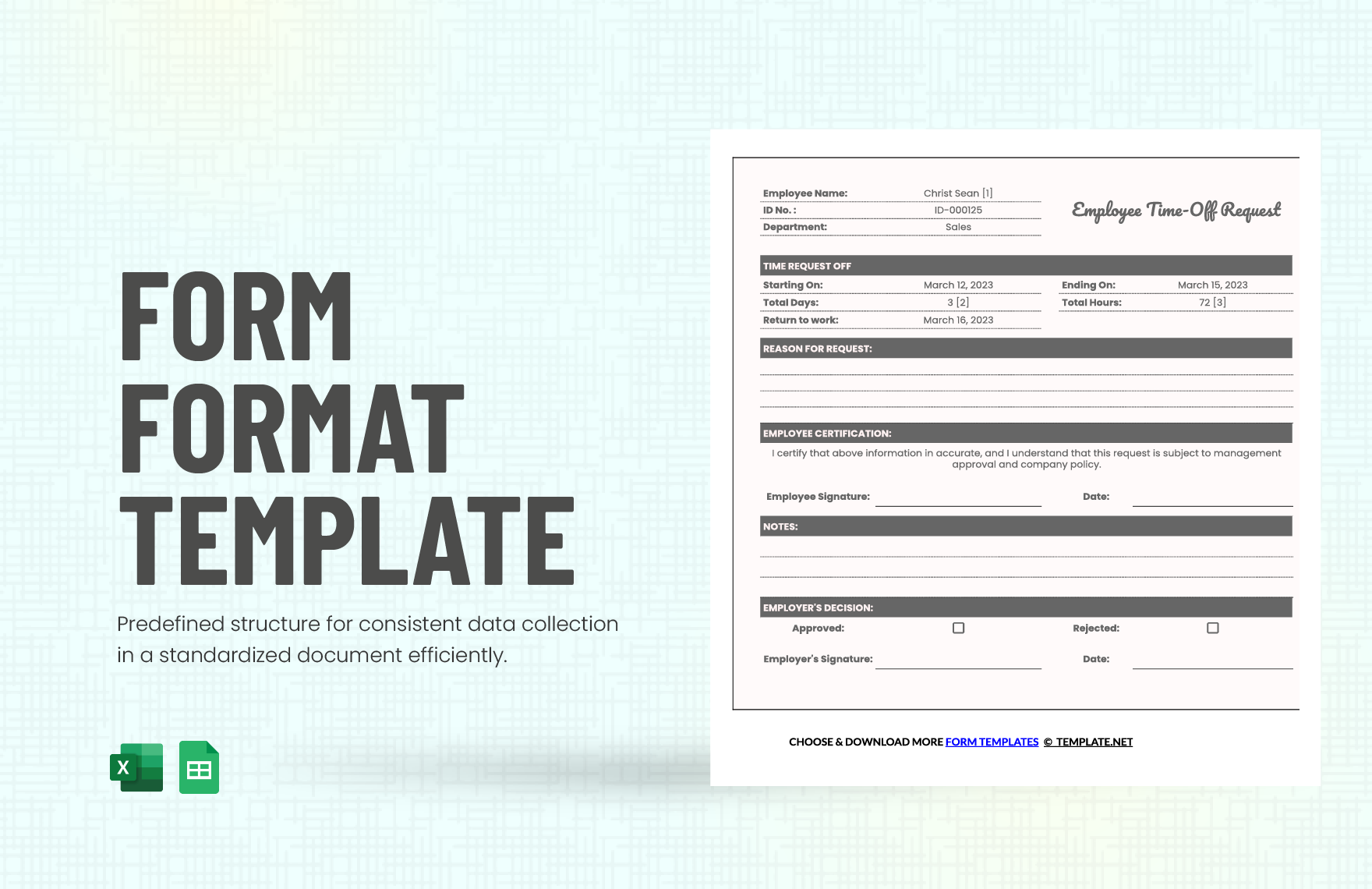 Free Form Format Template in Excel, Google Sheets