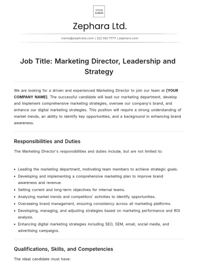 Free Marketing Director Job Description Template to Edit Online