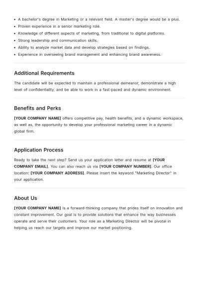 Free Marketing Director Job Description Template to Edit Online