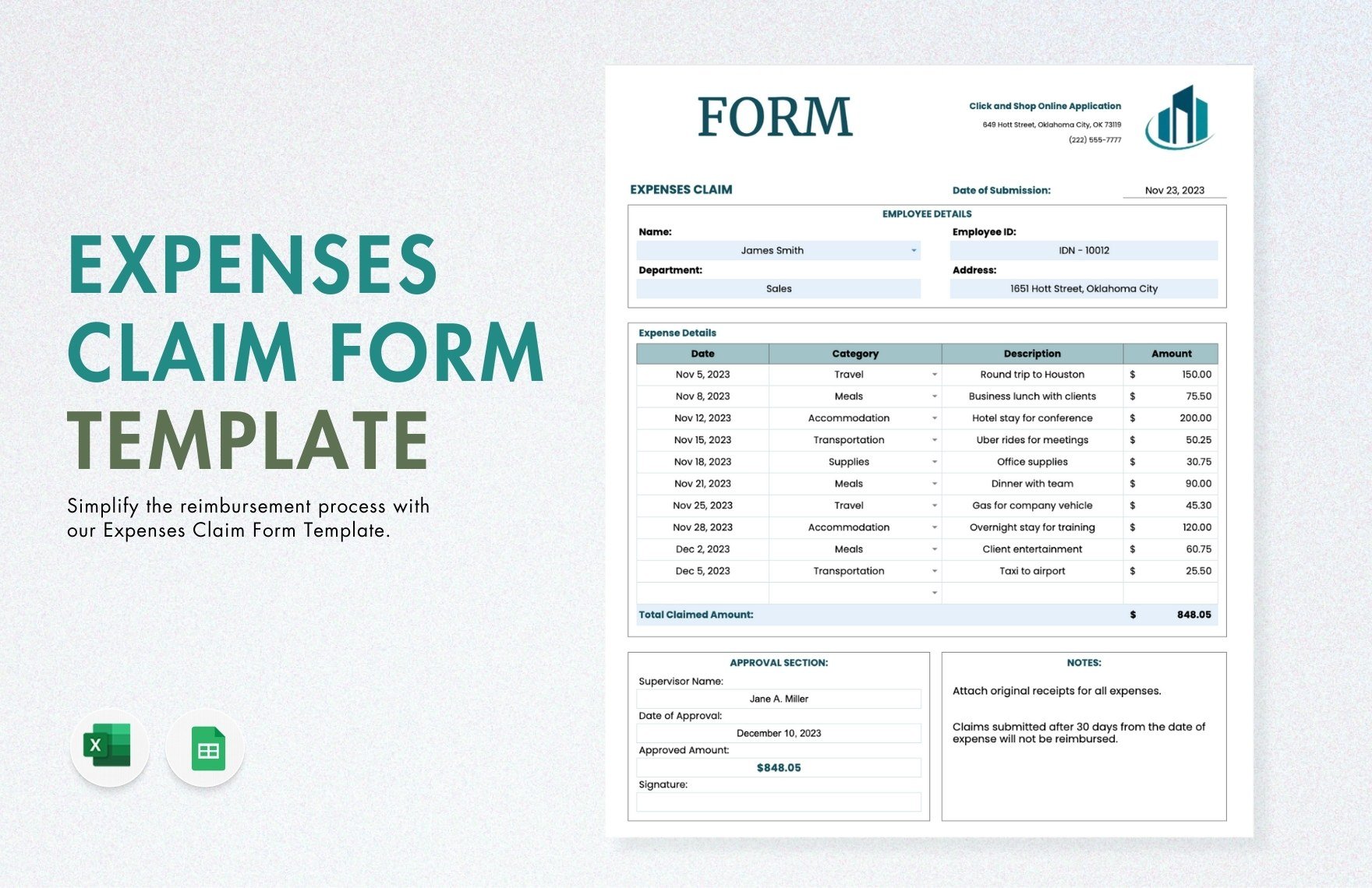 Expenses Claim Form Template