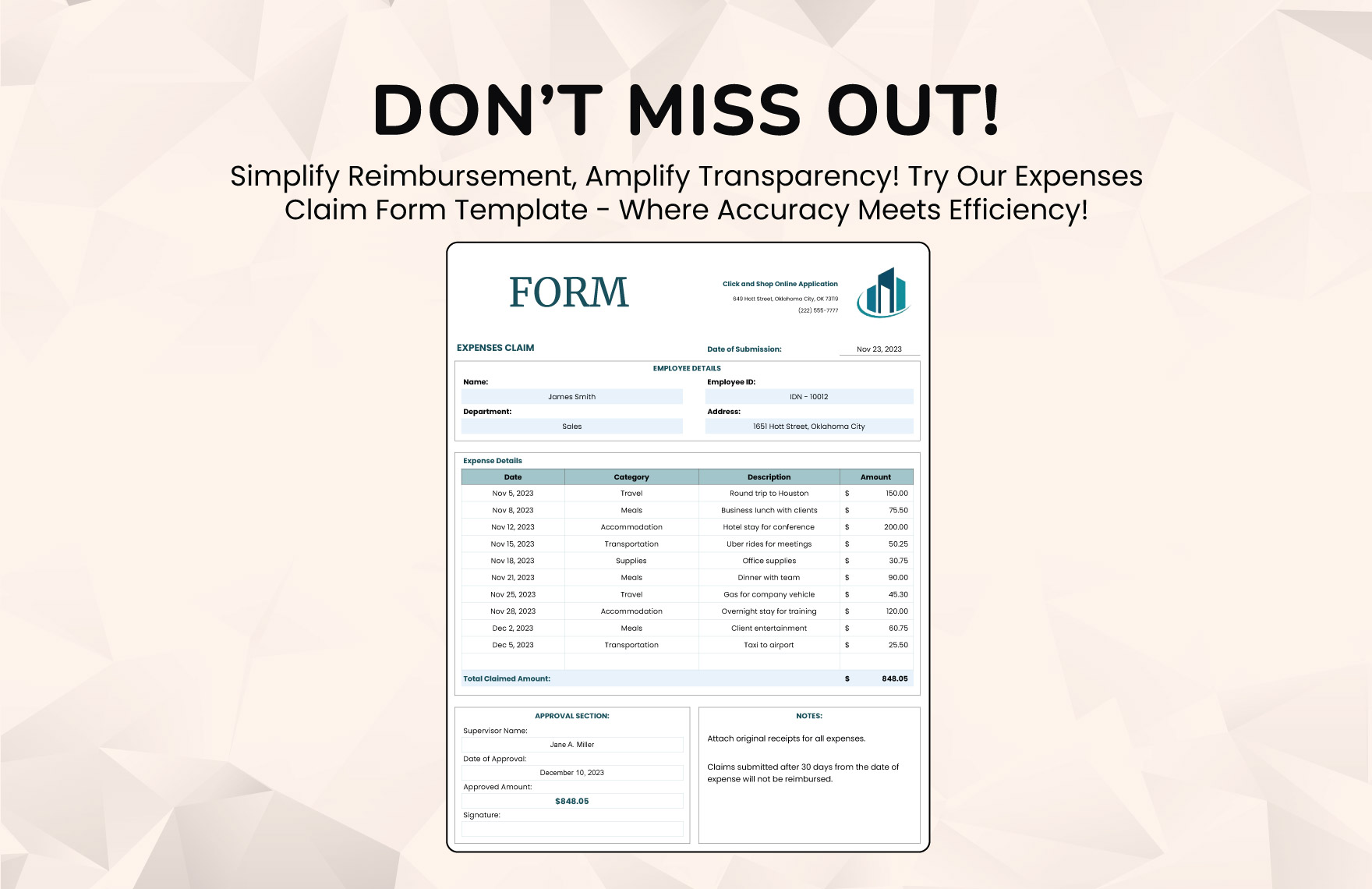 Expenses Claim Form Template