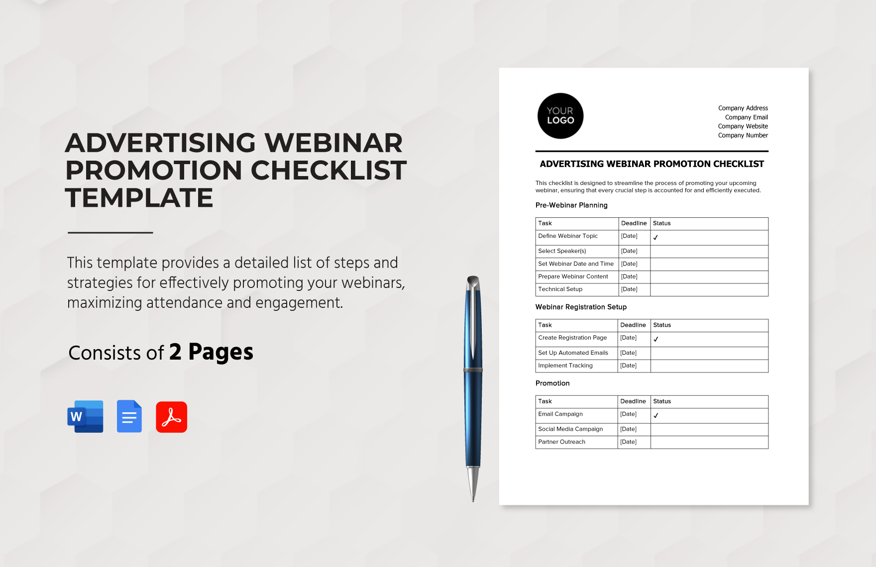 Advertising Webinar Promotion Checklist Template in Word, Google Docs, PDF
